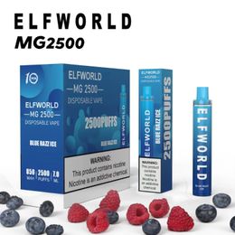 Original ELFWORLD MG 2500 Puffs Cigarrillos electrónicos desechables Vape Pen 7 ml Pod 850 mah Batería china Auténticos vapers desechables al por mayor