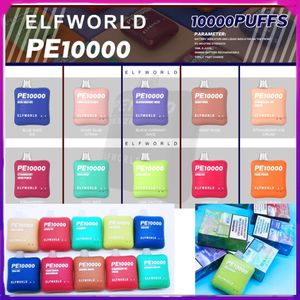 Original Elfworld PE10000 10000 bouffées Vape stylo jetable E cigarette avec Mah batterie rechargeable bobine de maille 10K 18ml prérempli Pod 22 saveurs monde elfe PE 10000