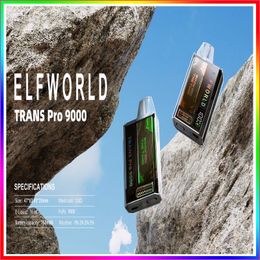 Originele Elfworld Trans Pro 9000 Rookwolken E-sigaretten Wegwerpdoos Vape-pen 750 mAh Oplaadbare 16 ml bijgevulde hergebruikcartridges Mesh Coil Vapes Pod Bar Crazvapes
