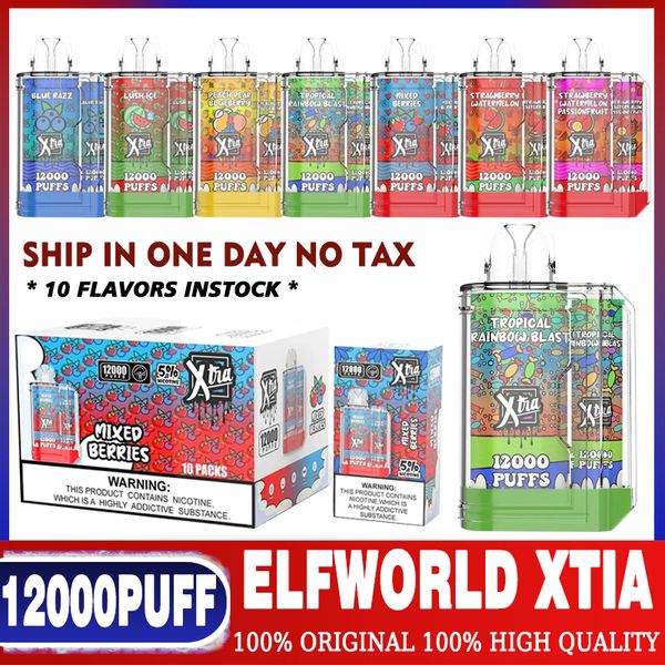 Original Elfworld XTIA 12000 Puffs E Cigarrillos Caja desechable Vape Pen 600mAh Recargable 18ml Cartuchos de reutilización rellenados Bobina de malla Vapes Pod Bar Puff 12k 15k 9000