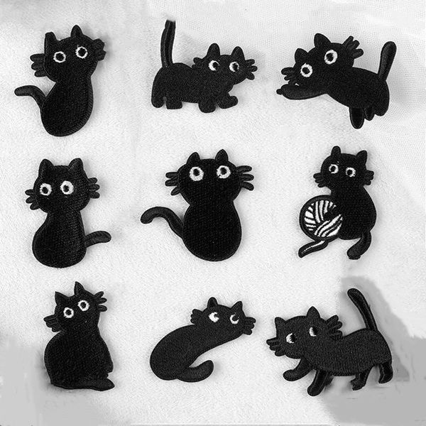 Bordado Original dibujos animados Anime lindo gato negro parche accesorios bordado parche pegatinas hierro en parches para ropa niños