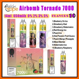 Original Airbomb tornado 7000 Puff jetable Vape14ml Pod 650mAh batterie rechargeable électronique Cigs Puffs 7K 5% cartouche de niveau VS Randm tornado 7k