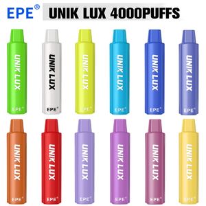 Original EPE UNIK LUX 4000 bouffées stylo vape jetable rechargeable 12 saveurs 10 ml dosettes e-liquide 500 mAh type-c batterie bobine de maille le plus récent dispositif personnalisé