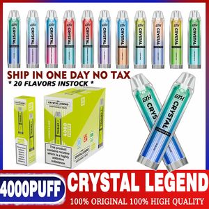 Original ETH Crystal Legend Pro 4000 Puffs E Cigarettes Mesh Coil Vapes jetables Pen 20 Saveurs 2 mg Pods pré-remplis 10 ml E-Liquide Puff 4000 7000 9000