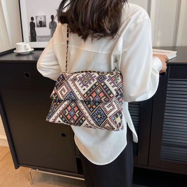 Bolso de mano de lona estampado de estilo étnico Original para mujer, novedad de 2023, bolso cruzado INS para ir al trabajo, bolso de hombro de gran capacidad