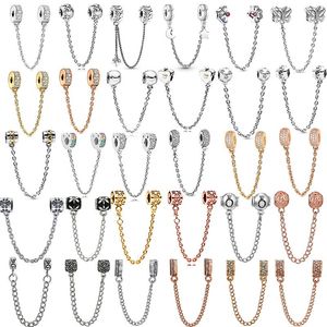 Original European Charm Silver Stars Moon Sunflower Safety Chains Spacer Beads Charms Fit Bracelets DIY Jewelry