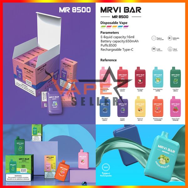 Usine d'origine MRVI 8500 Puffs Bar Dispositif de vape jetable E Stylo à cigarettes avec batterie 650mAh 15ml Pod prérempli Elfworld Elfbar Ecigs