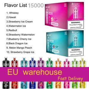 Originele fabrieksvape 15000 bladerdeegstaaf Wegwerpvape Hifancy Puff 15K E-sigaretten 750 mAh oplaadbare trekjes 24 ml Pod VS Bang King 12000 elektronische sigarettenvapes