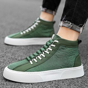 Originele Mode Groene Hoge Top voor Ademende Canvas Schoenen Mannen Antislip Lace-up Platform Sneakers Manden Hommes