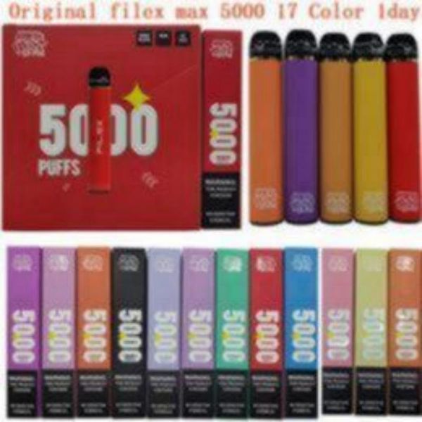 Original Filex 5000 bouffées E Cigarettes Cigarettes 650mah batterie 5% 2% dispositif prérempli vape jetable autorisé 17 couleurs