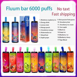 Originele Fluum Bar 6000 trekjes Wegwerp E-sigaretten Vape-pen 15 ml voorgevuld 20 gunsten Mesh Coil Pods-cartridge 600 Mah oplaadbare batterij Vaporizer 6000 PUFF