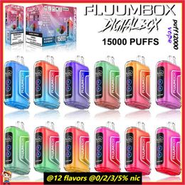 Originele fluumbox 15000 Puffs Digitale doos Weggom VAPE 25 ml voorgevulde mesh spiraal fluumbox pod desechable e sigaret 15k puff balk met HD Smart Screen