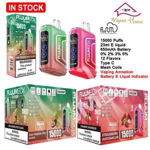 Originele Fluum Box 15000 Rookwolken Digitale Box 15K Wegwerp E-sigaretten 23 ml Voorgevuld 12 Gunsten Mesh Coil Pods Cartridge 650mAh Oplaadbare Vape