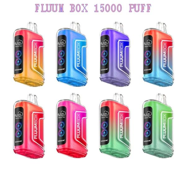 Original Fluum Box TN 15000 Puffs Vape jetables Pods E Cigarette 0/2/3/5% Nic avec batterie rechargeable 650mAh Bobine de maille 25ml Barre de dosettes préremplie PK Randm Digital Bang