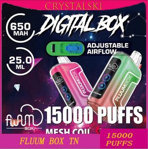 Original FLUUM BOX TN15000 Puffs Cigarrillos electrónicos desechables 1.1 ohmios Bobina de malla 25 ml Pod Batería Recargable Cigarrillos electrónicos Puff 15K 0% 2% 3% 5% Vape Nuevo diseño Pantalla LED fresca