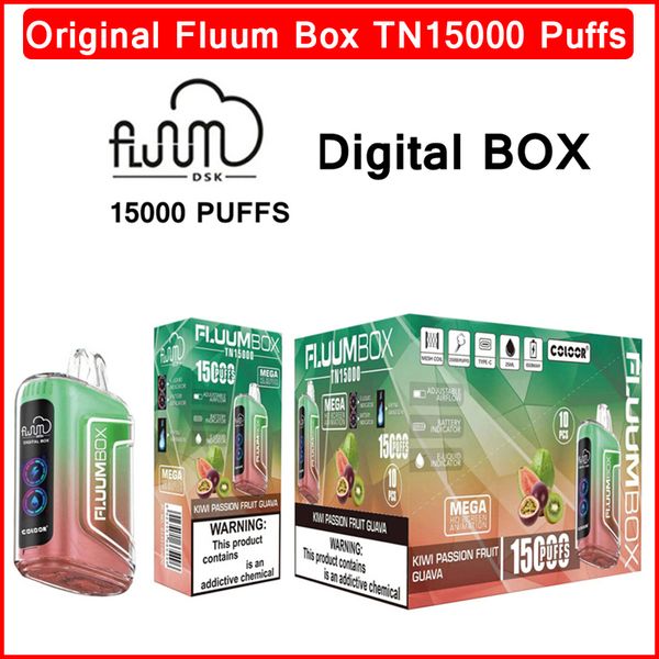 Boîte numérique originale Fluum TN 15000 bouffées Vape jetables Pods E Cigarette avec batterie rechargeable 650mAh Bobine de maille 23ml Pod prérempli 0/2/3/5% Nic