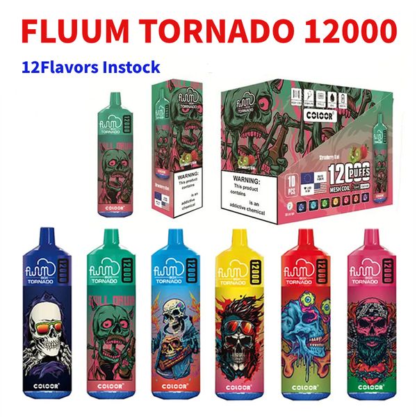 Boîte originale Fluum Tornado 12000 bouffées Kit de démarrage pour cigarettes électroniques 12K Gros vaporisateurs jetables Vape Mesh Coil Vapes 650mAh Batterie rechargeable 20 ml Pods préremplis