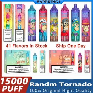 Fumot Randm Tornado 15000 Puff 850mAh Type-C Charge 25 ml Batterie EJuice Rechargeable En gros en gros 15k USD Bar de vape 0% 2% 3% 5% Vape Pen 41 Flavors Iscock