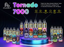 Original Fumot RandM tornado 7000bouffées 56 couleurs Bobine de maille rechargeable vape jetable lumière LED