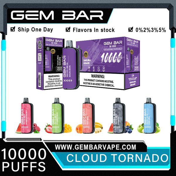 Original GEM BAR 10000Puff cigarettes électroniques jetables 1.0ohm bobine de maille 18ml batterie rechargeable cigarette électronique bouffée 10K 0% 2% 3% 5% RBG Light Vape Pen Kit