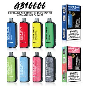 Boîte numérique Gem Bar d'origine 10000 10K Puffes 650mAh Type-C Charge 20 ml Pod préfabillé avec batterie Affichage 15 saveurs 0% 2% 5% Cigarettes E jetables VAPER 10000 en stock