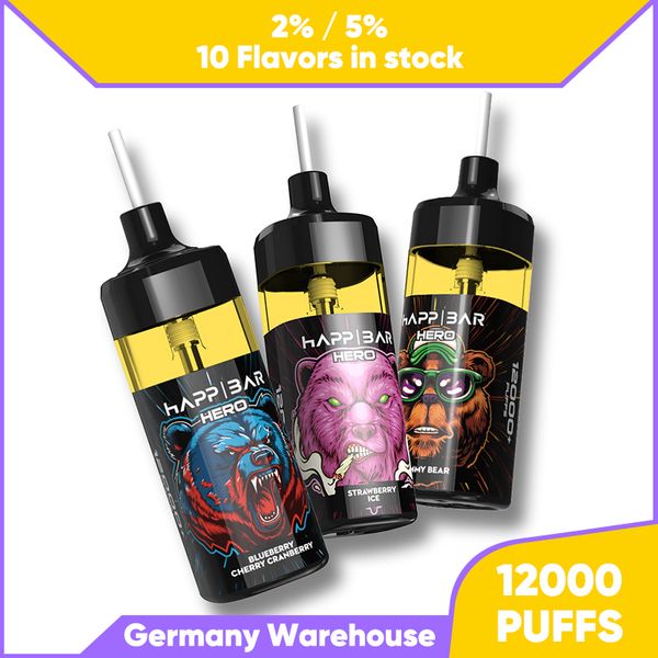 Envío original de Alemania 12000 Puffs Cigarrillos electrónicos desechables Vape pluma 16 ml Vape 2% 5% vapes recargables desechables con luz RGB