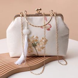 Originele handgemaakte tas Hanfu-borduurwerk antieke stijl tas Chinese stijl veelzijdige cross-hand Gold Bag Butterfly Flower Design Bag