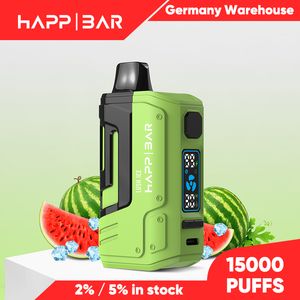 Barra de Happ original 15000 bocanadas de vapor desechable 15k 16k E cigarrillo Batería recargable Vaporizador de cigarrillos 2% 3% 5% Vimentación de pantalla al por mayor Vapor