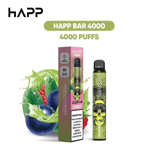 Original Happ Bar 4000 Puffs E-Cigarettes jetables 2% 5% préremplies E Juice Vaper Mesh Coil Desechables vapers 4k bouffées shisha vaporisateur herbe sèche