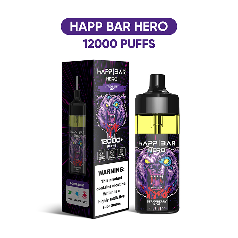 Original HAPP BAR HERO 12000 Puffs Disposable Vape 12K 650mAh Type-C Charging 16ml RGB Color Flash Light 10 Flavors 2% 5% E Cigarettes