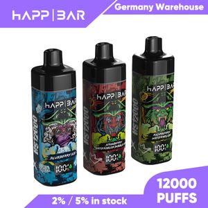 Originele happ-bar HS12000 Schermweergave 12000 12K trekjes 650mAh Type-C Opladen 20ml Voorgevulde pod met 10 smaken 2% 5% Wegwerp E-sigaretten vaper 12000