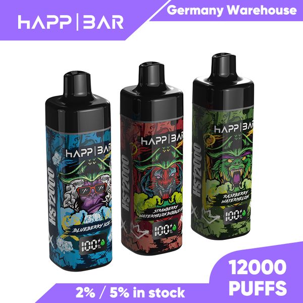 Happ bar original HS12000 Écran d'affichage 12000 12K Puffs 650mAh Type-C Charge 20 ml Pod prérempli avec 10 saveurs 2% 5% Vapeur de cigarettes électroniques jetables 12000