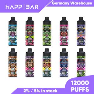 Originele Happ Bar Puff 12000 Wegwerpvape E Sigaretten Puff VAPE Wegooier Puff 9000 Oplaadbare batterij 2% 5% VAPE PEN KIT GEVOUDIGDE CARTS POD 12K