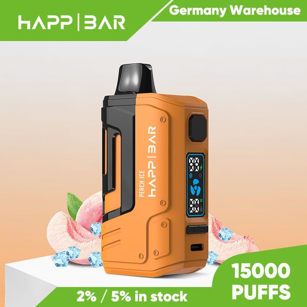 Vape Happ Original Vape 15000 Puffle jetable Puffle Reffuée E Cigarettes Blue Razz Bar Mesh Bobine 20 ml Capacité Huile Vape Deechable Big Puff 9k 12K 15K VAPE