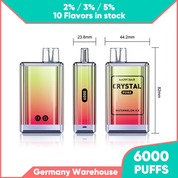 Original HAPP Crystal Bar Vape 6k 7k Puffs vapers Dispositif de cigarettes électroniques jetables 6000 7000 Puff Mesh Coil 2% Prérempli Einweg zigaretten Desechables vente en gros je vape