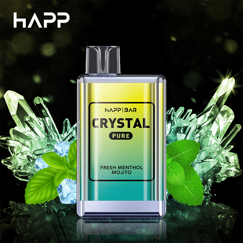 Original HAPP Crystal Pure 6000 Puffs 6k Cigarrillos electrónicos desechables Barras Puff Mesh Coil 6000 e cigarrillo Vape Pen 14 ml vapers desechables 1500 mAh no recargable