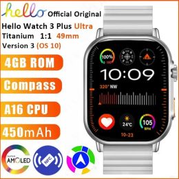 Hello Watch Original 3 Plus Ultra Smartwatch AMOLED 4G ROM ROM NFC Compass Bluetooth Call Clock 49mm Smart Watch pour Apple Men 2024