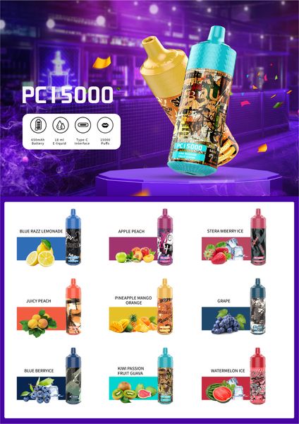 Puffs 15000 Puff 15K Vapes Vape jetable 18 ml Cigs électroniques rechargeables rechargeables Entrepôt de l'UE Aucune fuite Aucun coût supplémentaire Original Hi-fun PC