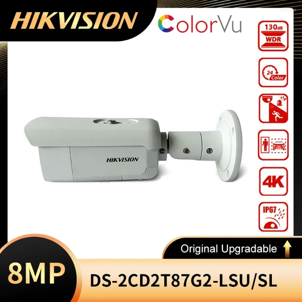 Original Hikvision DS-2CD2T87G2-LSU/SL 8MP ColorVu luz estroboscópica y advertencia sonora cámara de red tipo bala fija