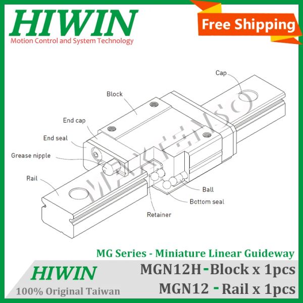 Hiwin MGN12H Bloc de glissière en acier en alliage d'origine 12 mm MGN12 Guide linéaire rail