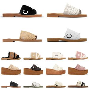 Zapatos originales de lujo Woody de diseñador para mujer, cómodas zapatillas de lona a rayas, zapatillas informales a rayas para baño de verano, zapatillas planas con letras de encaje cómodas