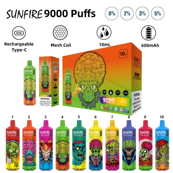Marque chaude d'achat chaude Sunfire Vapers électriques Cigarette de nargues 5000 6000 7000 8000 9000 Puff Vape Wape 600 10000 Big Puffs