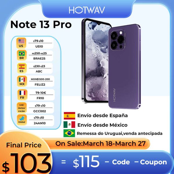 HOTWAV – Smartphone Note 13 Pro, Original, Android 13, 6.6 pouces HD + 90hz, taux de rafraîchissement, 16 go (8 + 8) + 256 go, caméra 50mp, 5160mah, téléphone portable