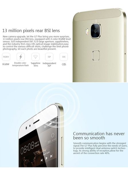Original Huawei G7 Plus 4G LTE Teléfono celular Snapdragon 615 Octa Core 2GB RAM 16GB ROM Android 5.5 
