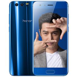 Originele Huawei Honor 9 4G LTE mobiele telefoon 6 GB RAM 64 GB ROM KIRIN 960 Octa Core Android 5.15 "FHD-scherm 20.0mp Vingerafdruk-ID NFC OTG 3200mAh Smart Mobiele Telefoon