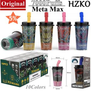 Original HZKO Meta Max 7000 Puffs E Cigarettes Vape Pen jetable 15ml Pod Mesh Coil 5% Vapes Rechargeable 600mAh Puff 7000 Type C Flux d'air réglable E Cigs