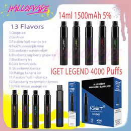 Originele IGET Legend 4000 Bladerdeeg Wegwerp Vape Pen 5% Niveau 14ml Mesh Coil 1500mAh Bettery 13 Smaken E sigaretten