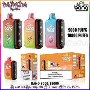 Bang 9000 18000 Puffs Vape Puff 18K 9K 9K Rechargeable E Cigarettes Double Modes avec animation Affichage Bobine Mesh 0% 2% 3% 5% VACPER 12 FLAVORS