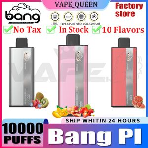 Originele Bang PI10000 Puff Vaper Bang Digitaal display Oplaadbare wegwerp-e-sigaretten Vape-pen 0% 2% 3% 5% Mesh Coil bladerdeeg 10000 met 500 mAh batterij 15 ml bladerdeeg 10k
