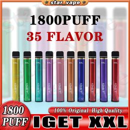 Original Iget XXL Disposable Pod Device Kit E-cigarettes 1800 Puffs 950mAh Battery 7ml Prefilled Cartridge Stick Vape Stick Pen Vs BANG XXL SHION King Plus Max